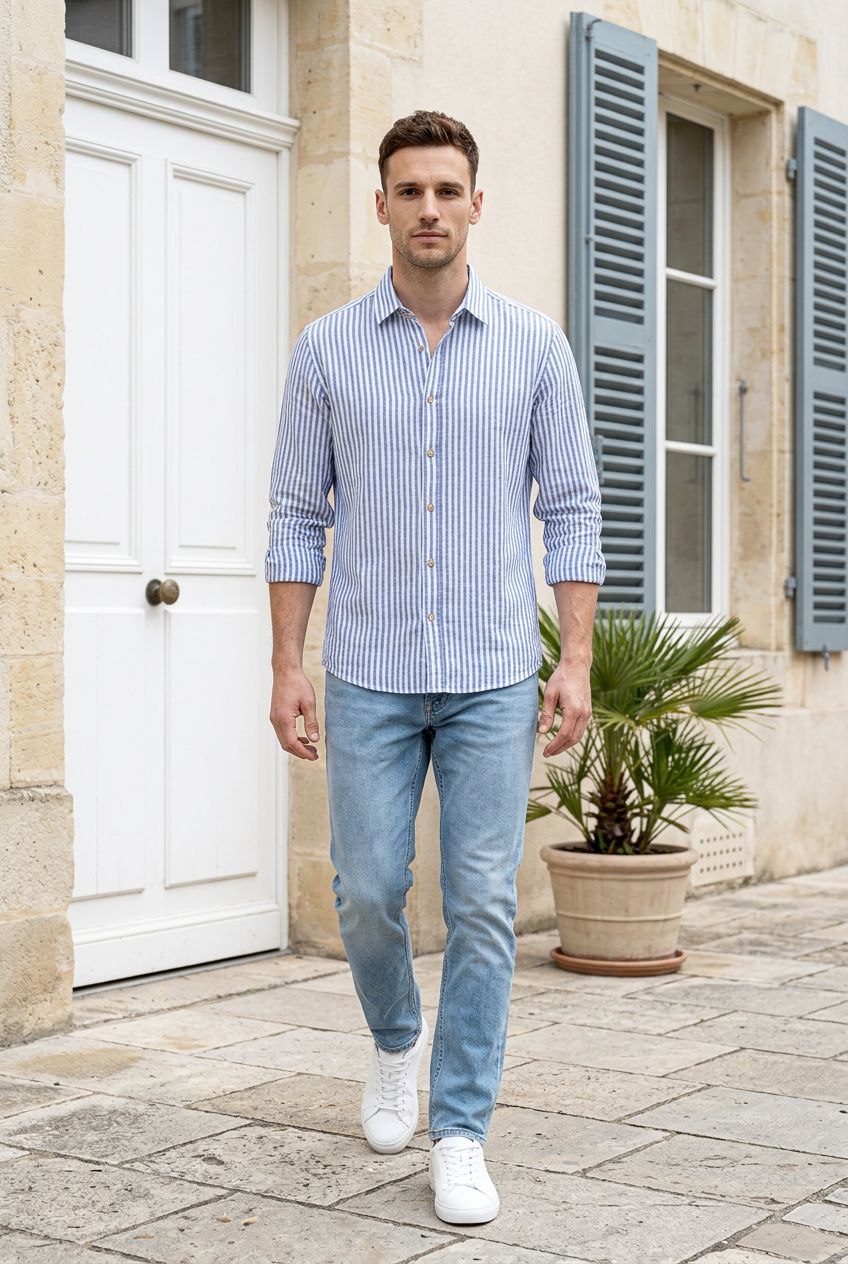 PLS Linen striped shirt