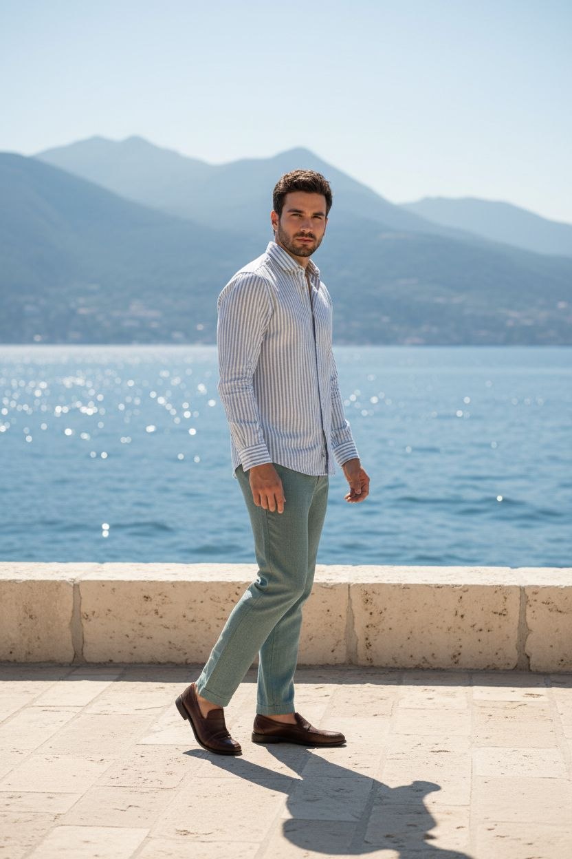 PLS Linen striped shirt