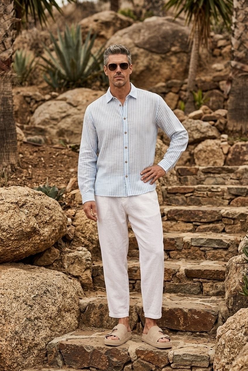 PLS Linen striped shirt