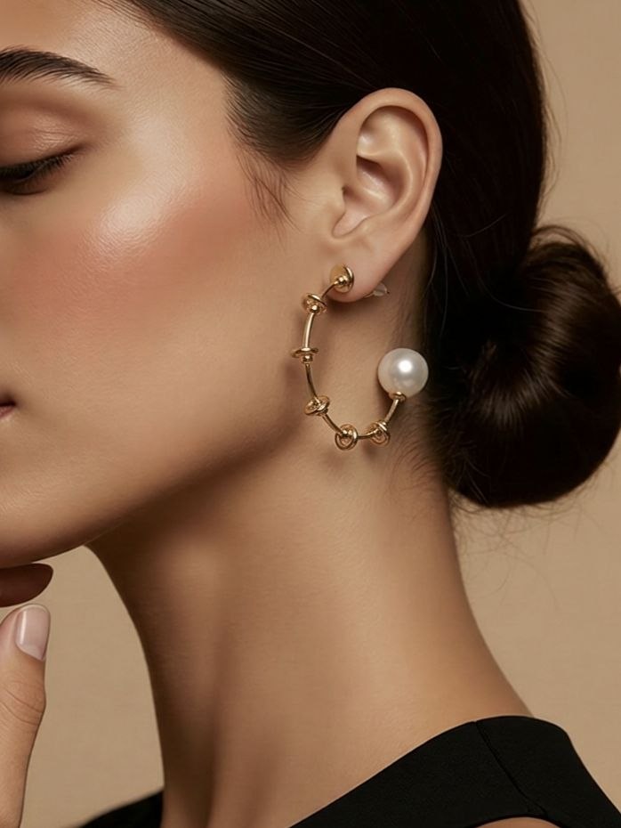 ZAG Bijoux Knot & Pearl Hoop Earrings