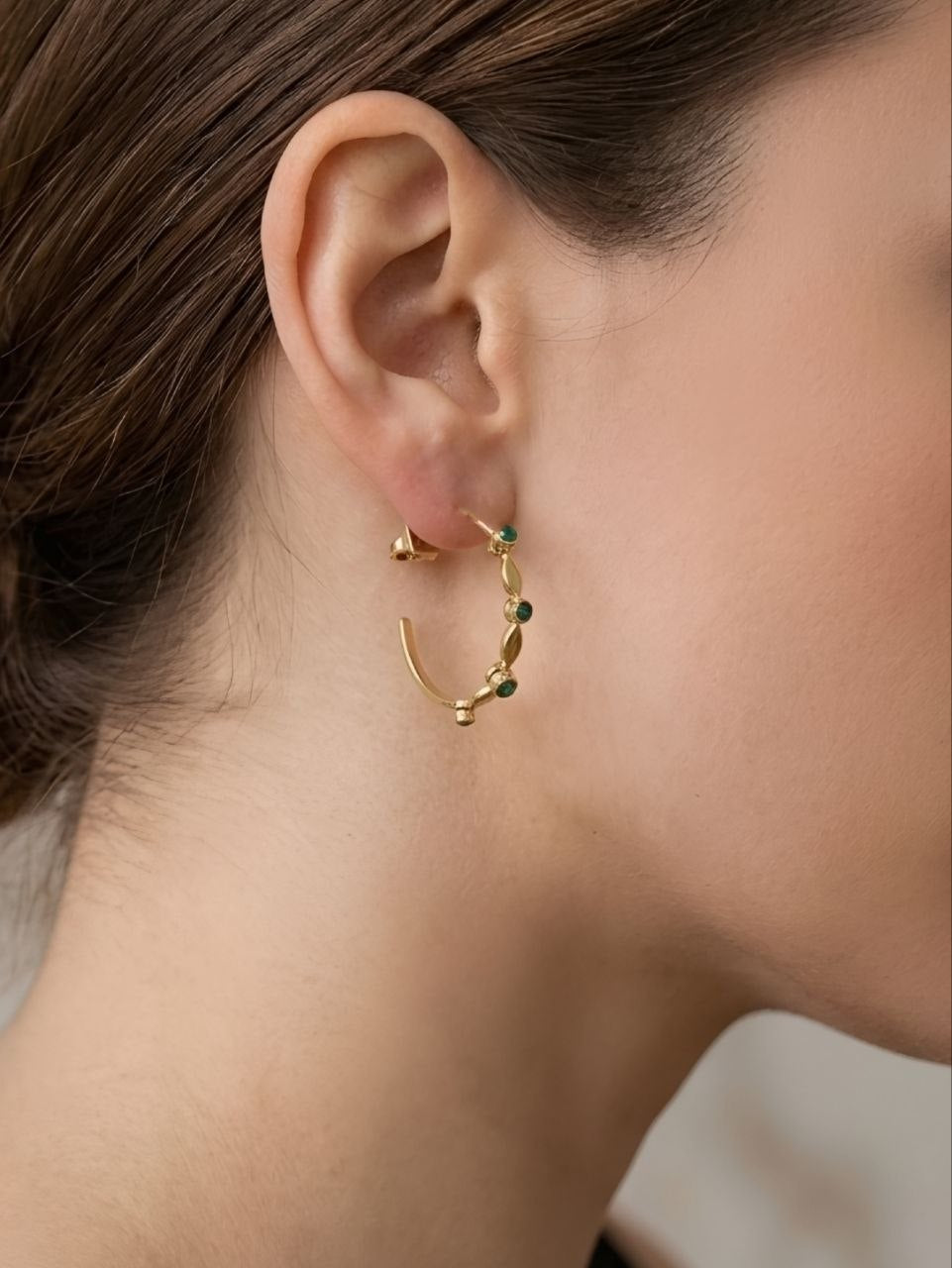 Zag Bijoux Malachite Marquise Hoop Earrings
