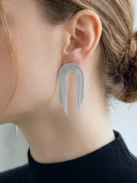 Zag Bijoux Silver Giave Chain Fringe Earrings