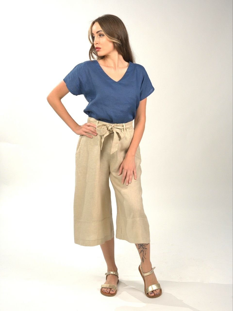 PLS linen pants zip-culotte