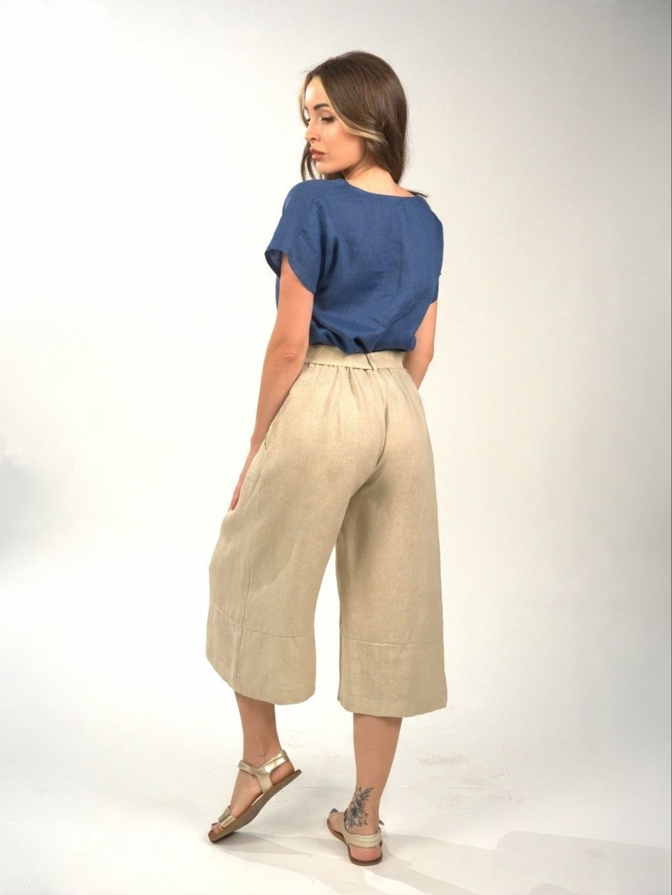 PLS linen pants zip-culotte