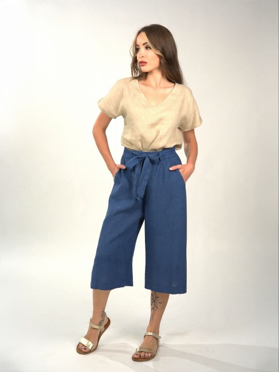 PLS linen pants zip-culotte
