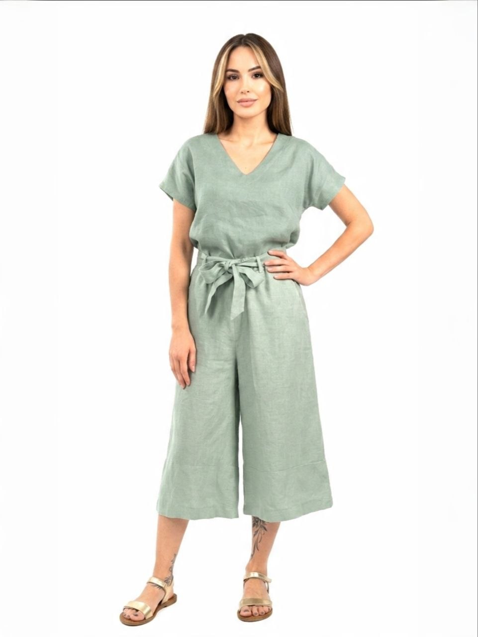 PLS linen pants zip-culotte